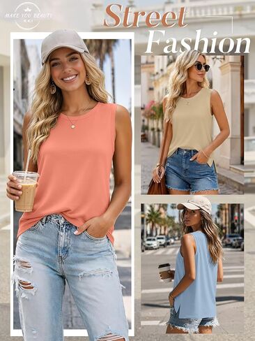 KKJ 4 Pack Womens Tank Tops Casual Loose Fit Basic Tees Crew Neck Sleeveless Shirts Summer Vacation Outfits Fashion Clothes in Saudi Arabia