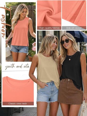 KKJ 4 Pack Womens Tank Tops Casual Loose Fit Basic Tees Crew Neck Sleeveless Shirts Summer Vacation Outfits Fashion Clothes in Saudi Arabia