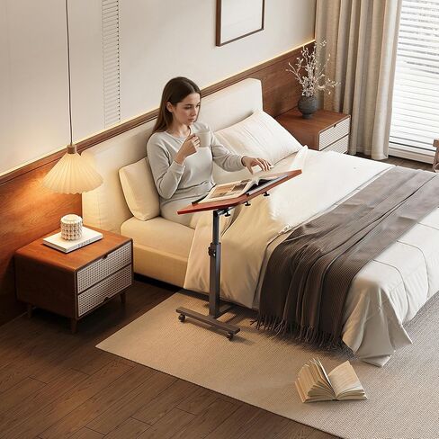 Overbed Bedside Table with Wheels, Medical Hospital Bed Table, Computer Stand for Bed Side, Rolling Tray for Hospital and Home Use in Saudi Arabia