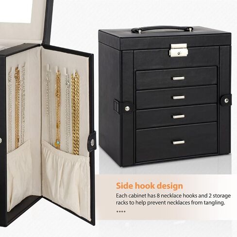 TORIBIO 5 Tier Jewelry Box with Drawers Jewelry Organizer/with Watch Roll Case Ring Necklace Earring Bracelet Holder Mirror for Women Girls (black) in Saudi Arabia