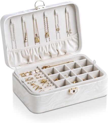 CASEGRACE 2-Layer Jewelry Box with Removable Tray, Portable Jewelry Organizer for Earrings Necklaces Rings, Gift for Women Girls on Birthday Valentine's Day (Fluorescent white) in Saudi Arabia