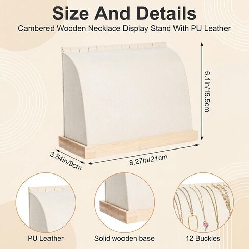 2 Pieces Cambered Wooden Necklace Display Stand with Soft Mat Necklace Holder Jewelry Display Beige Velvet Jewelry Organizer for Countertop Boutique Home in Saudi Arabia