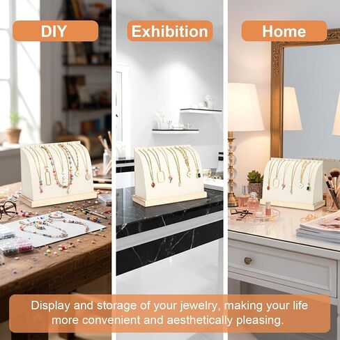 2 Pieces Cambered Wooden Necklace Display Stand with Soft Mat Necklace Holder Jewelry Display Beige Velvet Jewelry Organizer for Countertop Boutique Home in Saudi Arabia