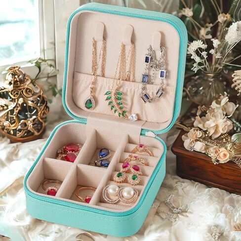 Mini Jewelry Travel Case, Small Portable Jewellery Storage, PU Leather Travel Jewelry Organizer Box, Earrings, Necklaces Portable Gift for Women, Girls, Wedding, Birthday, 3.74x3.74x1.85 In in Kuwait