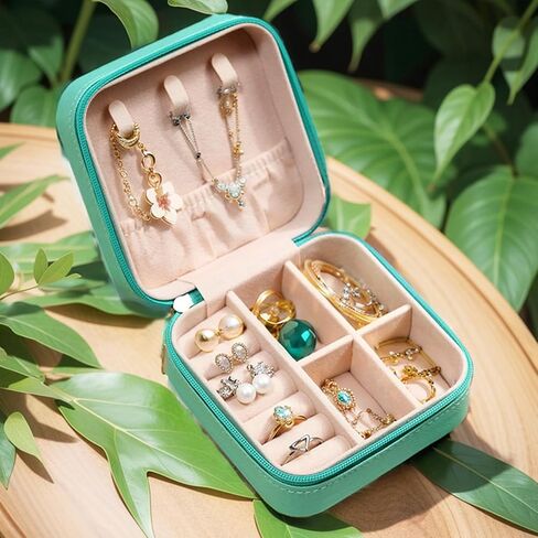 Mini Jewelry Travel Case, Small Portable Jewellery Storage, PU Leather Travel Jewelry Organizer Box, Earrings, Necklaces Portable Gift for Women, Girls, Wedding, Birthday, 3.74x3.74x1.85 In in Kuwait