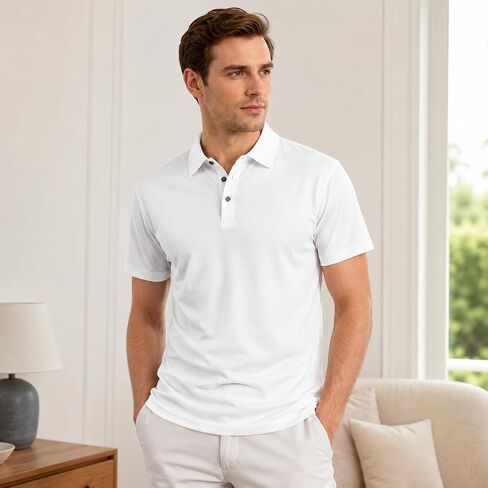 Men's Summer Short Sleeve Polo Shirt, Moisture-Wicking & Breathable, Quick-Dry Polyester Fabric, Casual Business Golf Wear in Kuwait