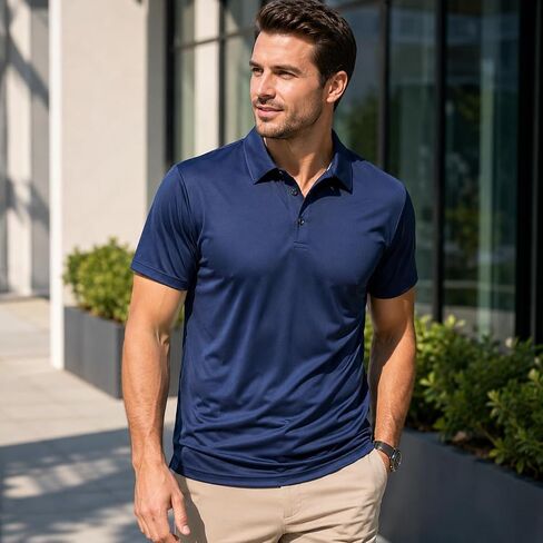 Men's Summer Short Sleeve Polo Shirt, Moisture-Wicking & Breathable, Quick-Dry Polyester Fabric, Casual Business Golf Wear in Kuwait
