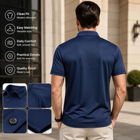 Men's Summer Short Sleeve Polo Shirt, Moisture-Wicking & Breathable, Quick-Dry Polyester Fabric, Casual Business Golf Wear in Kuwait