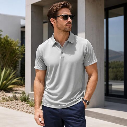 Men's Summer Short Sleeve Polo Shirt, Moisture-Wicking & Breathable, Quick-Dry Polyester Fabric, Casual Business Golf Wear in Kuwait