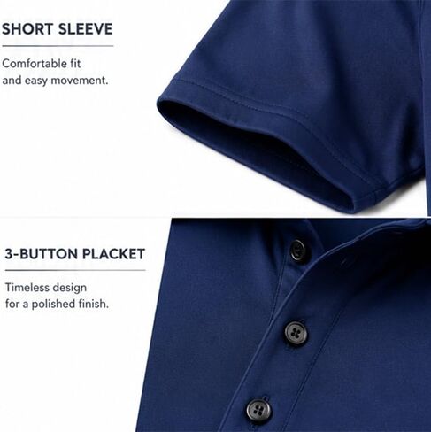Men's Summer Short Sleeve Polo Shirt, Moisture-Wicking & Breathable, Quick-Dry Polyester Fabric, Casual Business Golf Wear in Kuwait
