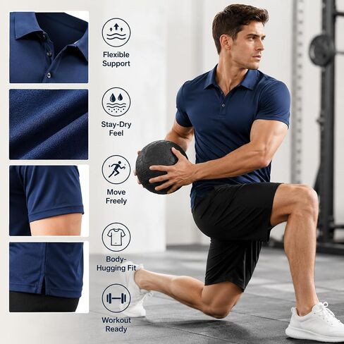 Men's Summer Short Sleeve Polo Shirt, Moisture-Wicking & Breathable, Quick-Dry Polyester Fabric, Casual Business Golf Wear in Kuwait