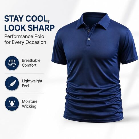 Men's Summer Short Sleeve Polo Shirt, Moisture-Wicking & Breathable, Quick-Dry Polyester Fabric, Casual Business Golf Wear in Kuwait