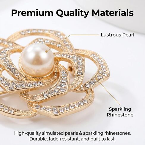 4 PCS Brooches and Pins for Women, Flower Broach, Crystal Flower Pearl Brooch Fashion Elegant for Wedding Clothing Accessory Christmas Gift in Saudi Arabia