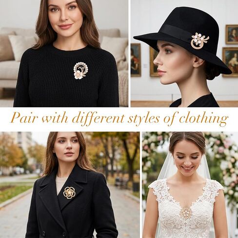 4 PCS Brooches and Pins for Women, Flower Broach, Crystal Flower Pearl Brooch Fashion Elegant for Wedding Clothing Accessory Christmas Gift in Saudi Arabia