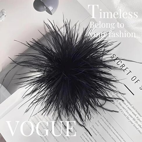 Dainty Feather Flower Brooch Oversized Floral Lapel Pin for Women Men, Fabric Corsage for Shawl Dress Suit, Fashion Wedding Party Dance Banquet Statement Jewellery Accessory (Black) in Saudi Arabia