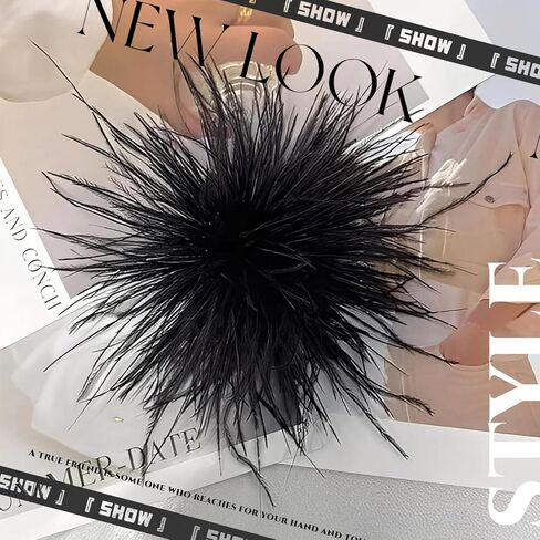 Dainty Feather Flower Brooch Oversized Floral Lapel Pin for Women Men, Fabric Corsage for Shawl Dress Suit, Fashion Wedding Party Dance Banquet Statement Jewellery Accessory (Black) in Saudi Arabia