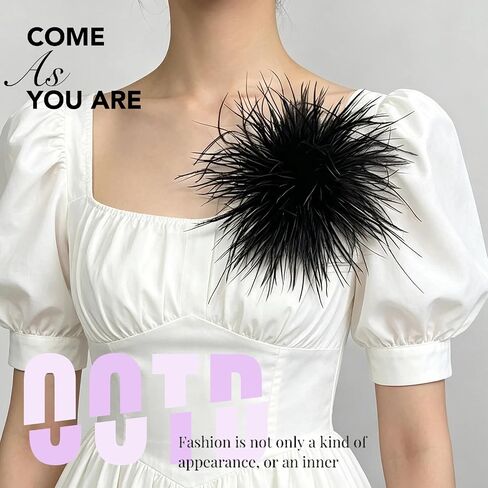 Dainty Feather Flower Brooch Oversized Floral Lapel Pin for Women Men, Fabric Corsage for Shawl Dress Suit, Fashion Wedding Party Dance Banquet Statement Jewellery Accessory (Black) in Saudi Arabia