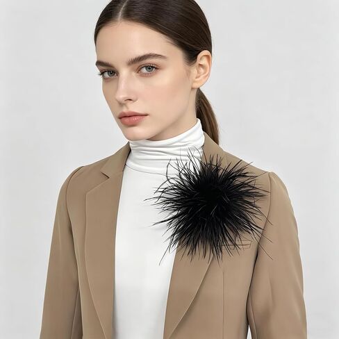 Dainty Feather Flower Brooch Oversized Floral Lapel Pin for Women Men, Fabric Corsage for Shawl Dress Suit, Fashion Wedding Party Dance Banquet Statement Jewellery Accessory (Black) in Saudi Arabia