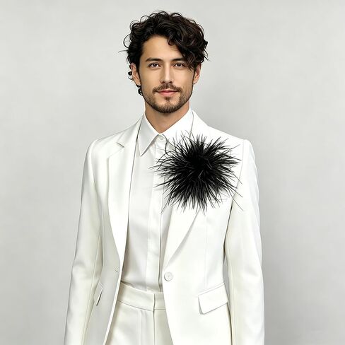 Dainty Feather Flower Brooch Oversized Floral Lapel Pin for Women Men, Fabric Corsage for Shawl Dress Suit, Fashion Wedding Party Dance Banquet Statement Jewellery Accessory (Black) in Saudi Arabia