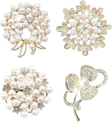 4 PCS Crystal Pearl Brooches for Women, Broches Para Ropa de Mujer, Brooch Pins for DIY Wedding Party in Saudi Arabia