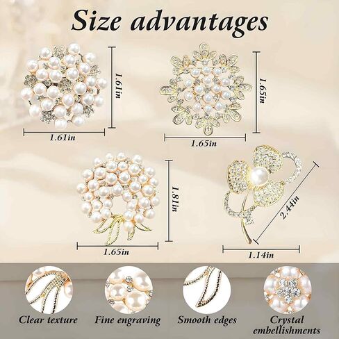 4 PCS Crystal Pearl Brooches for Women, Broches Para Ropa de Mujer, Brooch Pins for DIY Wedding Party in Saudi Arabia