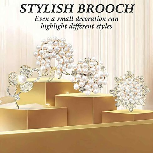 4 PCS Crystal Pearl Brooches for Women, Broches Para Ropa de Mujer, Brooch Pins for DIY Wedding Party in Saudi Arabia