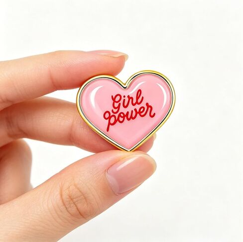 10/50/100pcs Girl Power Heart Brooch, Pink Gold Plated Feminist Lapel Pin, Women's Empowerment Badge for Clothing Bags Hats in Kuwait