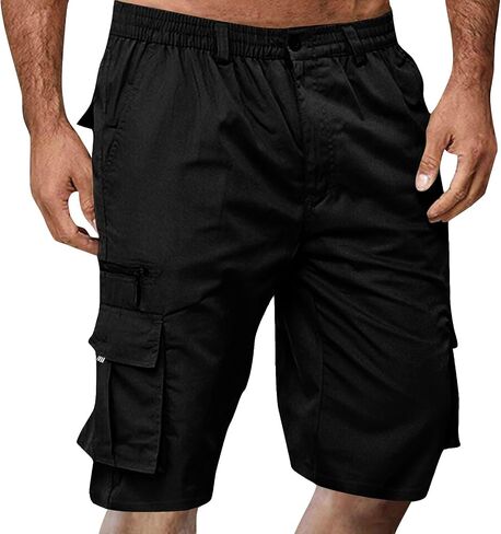 Cargo Shorts for Men Multi-Pockets Classic Fit Knee Shorts Baggy Casual Summer Elastic Waist Hiking Pants in Kuwait