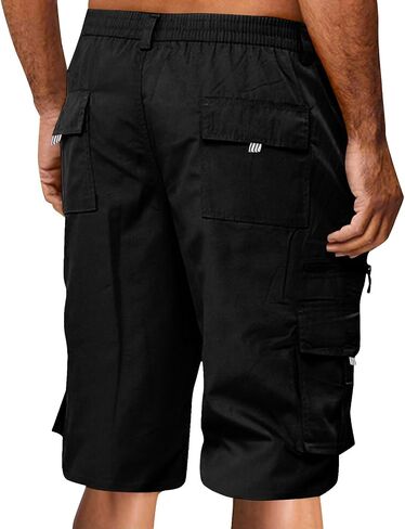 Cargo Shorts for Men Multi-Pockets Classic Fit Knee Shorts Baggy Casual Summer Elastic Waist Hiking Pants in Kuwait