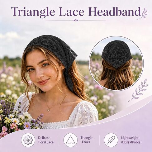 Triangle Head Scarf for Women with Lace Floral for Picnic Casual in Kuwait
