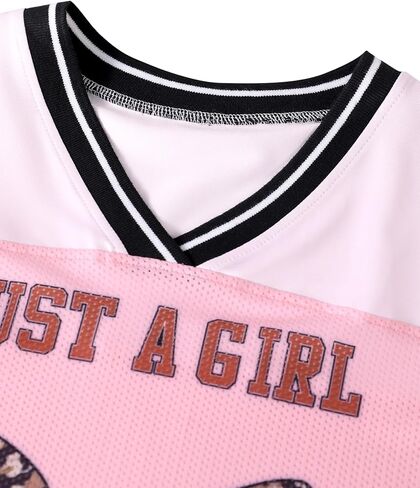 Hilinker Girls Jersey Shirt Oversized Mesh V Neck Graphic Tees Leopard Bow Short Sleeve Summer Tops in Kuwait