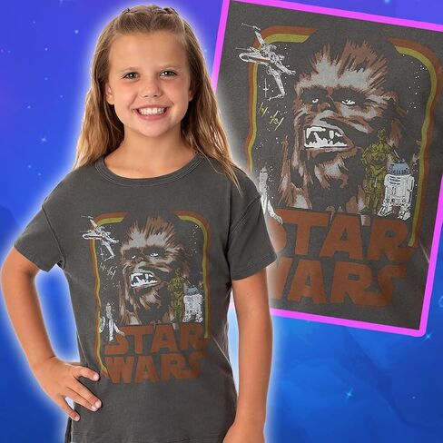 Star Wars Girls' Vintage Chewbacca Retro Characters Design Kids Youth Graphic T-Shirt in Kuwait