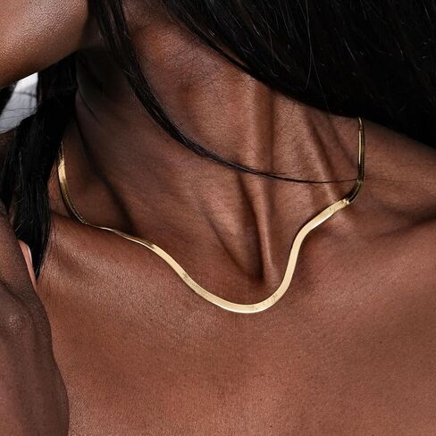MIONZA 18K Gold Vermeil Herringbone Necklace, Snake Choker Chain Jewelry Gift for Her in Saudi Arabia
