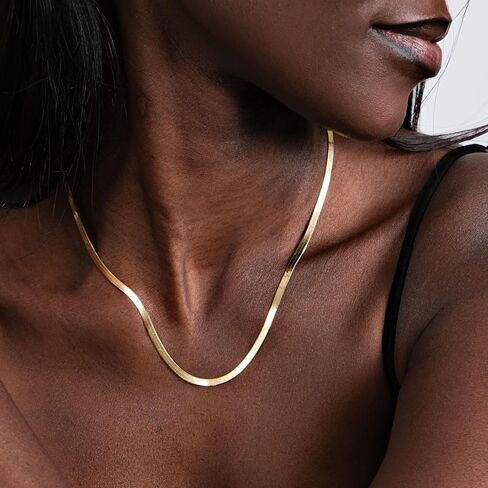 MIONZA 18K Gold Vermeil Herringbone Necklace, Snake Choker Chain Jewelry Gift for Her in Saudi Arabia