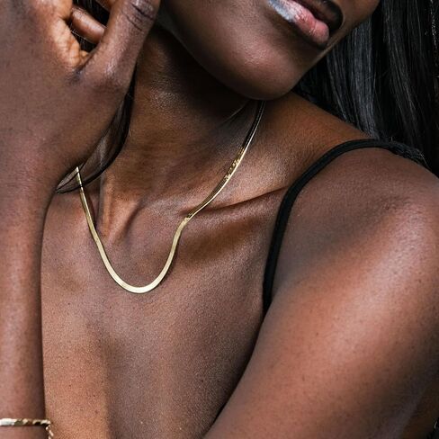 MIONZA 18K Gold Vermeil Herringbone Necklace, Snake Choker Chain Jewelry Gift for Her in Saudi Arabia
