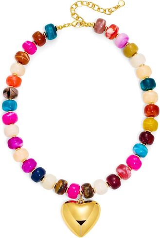 Chunky Heart Necklaces for Women Resin Beaded Gold Heart Color Statement Necklace Trendy Acrylic Necklace Jewelry in Saudi Arabia