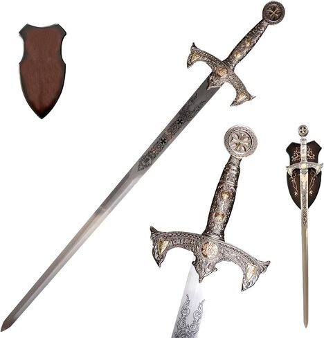 47" Templar Knight Sword All Metal with Display Plaque,Medieval-Style Western Stainless Steel Crusader Replica Sword,for Wall Decoration,Collecting,Display,Gifting in Saudi Arabia