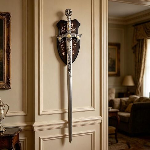 47" Templar Knight Sword All Metal with Display Plaque,Medieval-Style Western Stainless Steel Crusader Replica Sword,for Wall Decoration,Collecting,Display,Gifting in Saudi Arabia