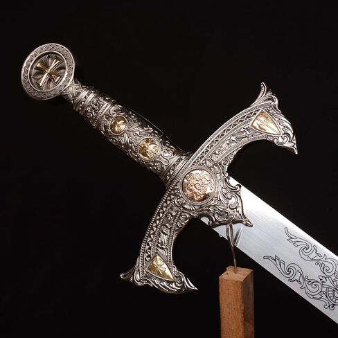 47" Templar Knight Sword All Metal with Display Plaque,Medieval-Style Western Stainless Steel Crusader Replica Sword,for Wall Decoration,Collecting,Display,Gifting in Saudi Arabia
