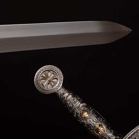 47" Templar Knight Sword All Metal with Display Plaque,Medieval-Style Western Stainless Steel Crusader Replica Sword,for Wall Decoration,Collecting,Display,Gifting in Saudi Arabia