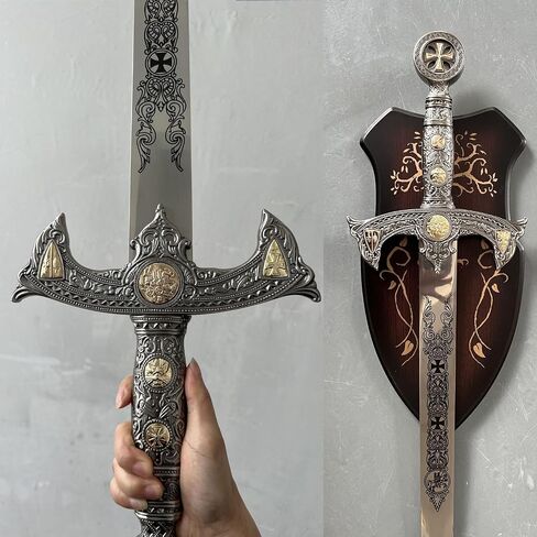 47" Templar Knight Sword All Metal with Display Plaque,Medieval-Style Western Stainless Steel Crusader Replica Sword,for Wall Decoration,Collecting,Display,Gifting in Saudi Arabia