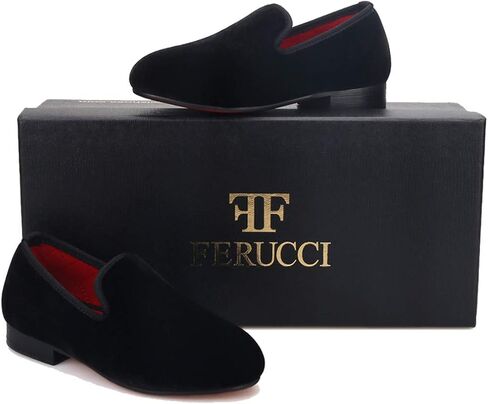FERUCCI Kids Black Plain Velvet Loafer Wedding Gala Partys Tie Event Special Occasion (Todder, Numeric_12) in Saudi Arabia