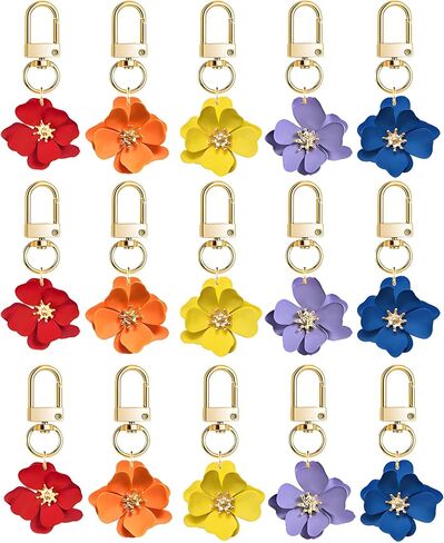 Dreuyet 15 Pcs Flower Keychain Bohemian Daisy Flower Matte Floral Petal Layered Tiered Key Chains Bag Purse Charms in Kuwait