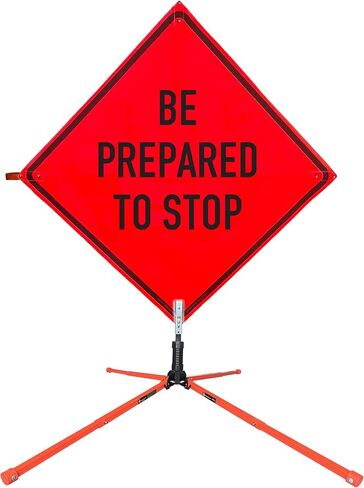 OrangeGear® 36" x 36" MUTCD TTC Compliant Orange Mesh Rollup Traffic Control Sign, Fiberglass Ribs & Steel Single Spring Sign Stand Kit (Custom) in Kuwait