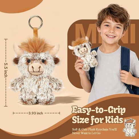 Highland Cow Keychain,5.5-Inch Stuffed Animal Keychain,A Cute Cow Plush Keychain Accessory for Backpack，Wallets, Bags, and Clothing,Ideal Gift for Boys and Girls in Saudi Arabia