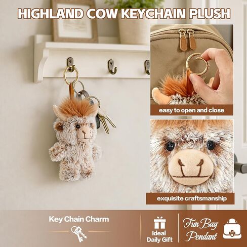 Highland Cow Keychain,5.5-Inch Stuffed Animal Keychain,A Cute Cow Plush Keychain Accessory for Backpack，Wallets, Bags, and Clothing,Ideal Gift for Boys and Girls in Saudi Arabia