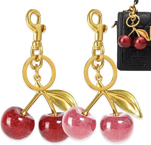 2 PCS Glitter Cherry Bag Charm Keychains Cute Key Chains Fashion Cherries Bag Accessory for Women Girls Purse Bag Backpack Handbags Key Decorate Accessories (Red, Pink in Saudi Arabia