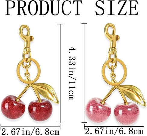 2 PCS Glitter Cherry Bag Charm Keychains Cute Key Chains Fashion Cherries Bag Accessory for Women Girls Purse Bag Backpack Handbags Key Decorate Accessories (Red, Pink in Saudi Arabia