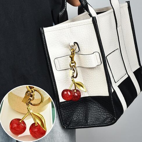 2 PCS Glitter Cherry Bag Charm Keychains Cute Key Chains Fashion Cherries Bag Accessory for Women Girls Purse Bag Backpack Handbags Key Decorate Accessories (Red, Pink in Saudi Arabia