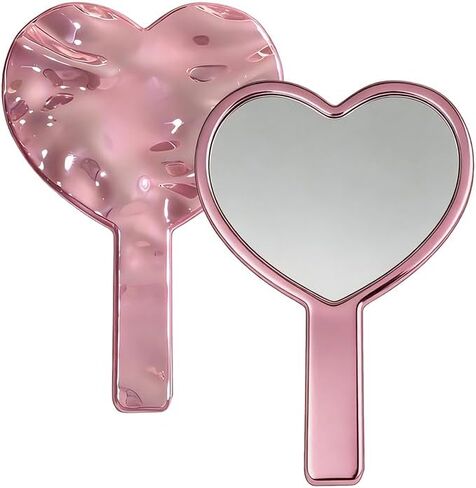 2 Pack Heart Shaped Handheld Mirror, Portable Makeup Heart Mirror with Handle (Pink, Water Ripples) in Saudi Arabia